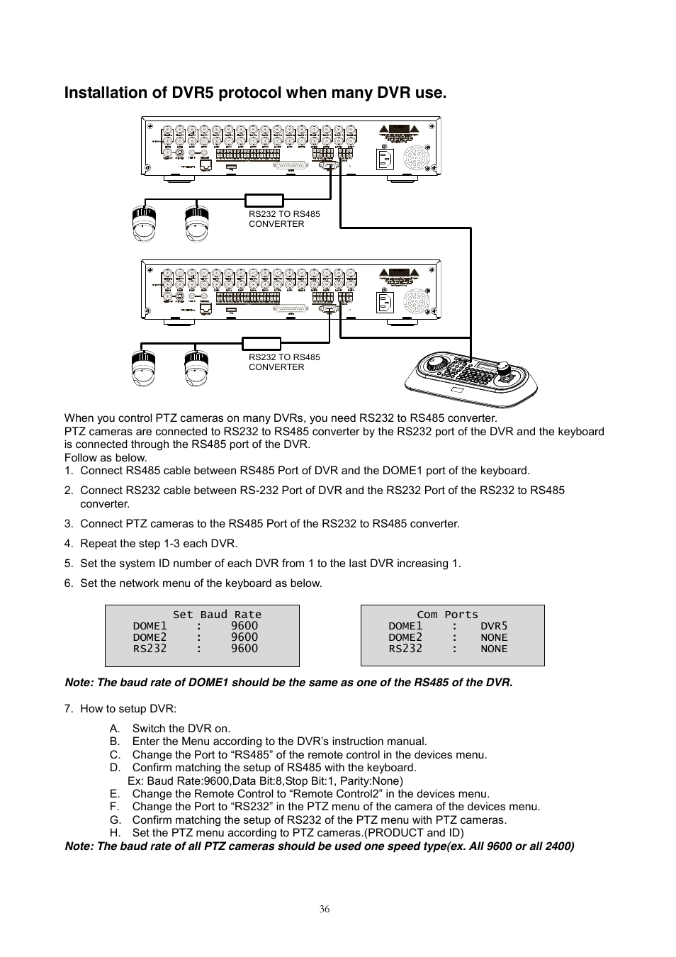 Installation of dvr5 protocol when many dvr use | Revo REJCPTZ-1 User Manual | Page 43 / 52