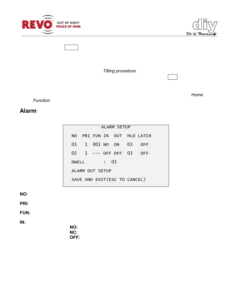Alarm | Revo RELPTZ22-3 Advanced Features User Manual | Page 17 / 29