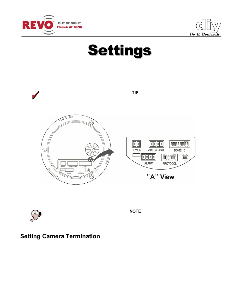 Settings, Setting camera termination | Revo RELPTZ22-3 User Manual User Manual | Page 8 / 44