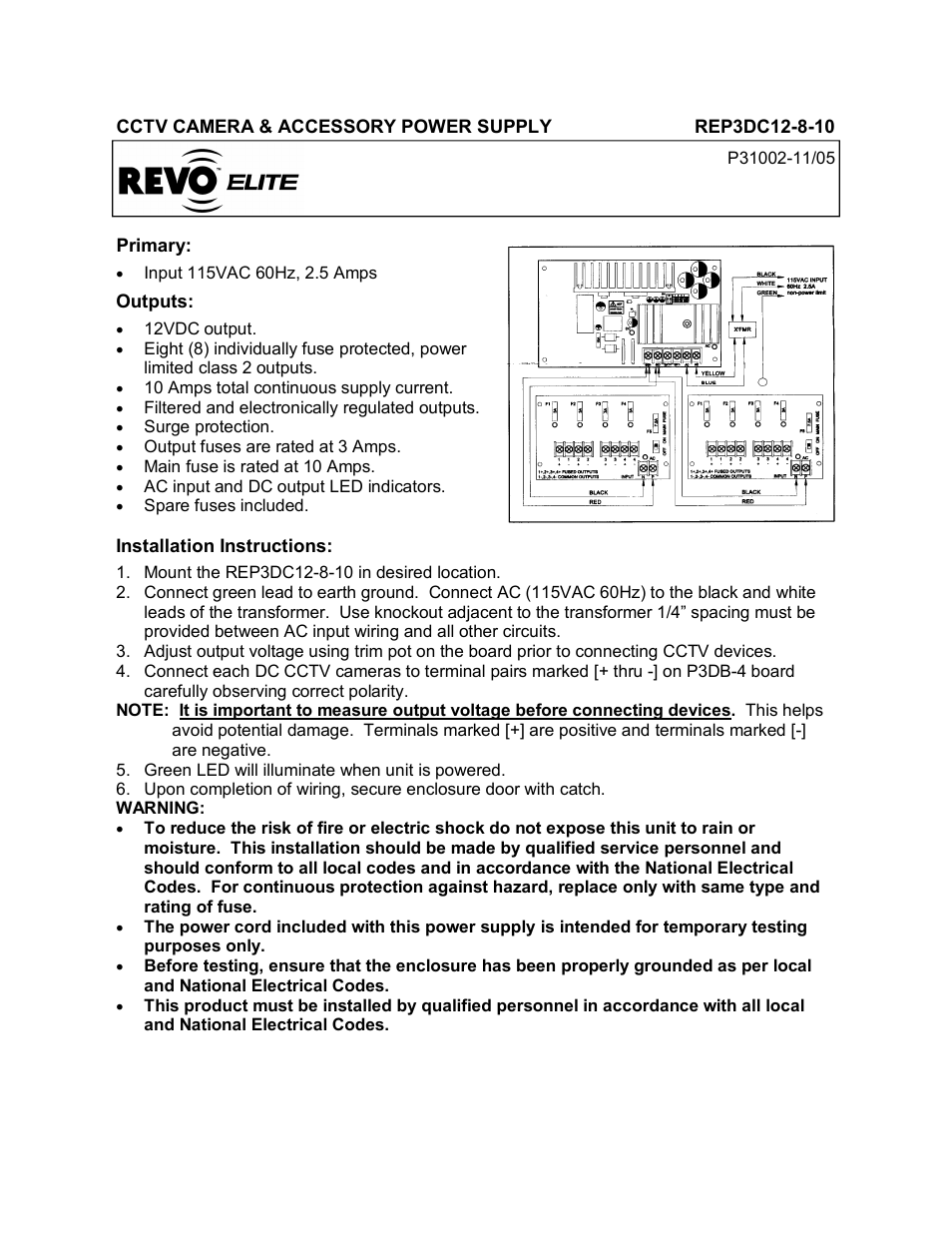 Revo REP3DC12-8-10 User Manual | 1 page