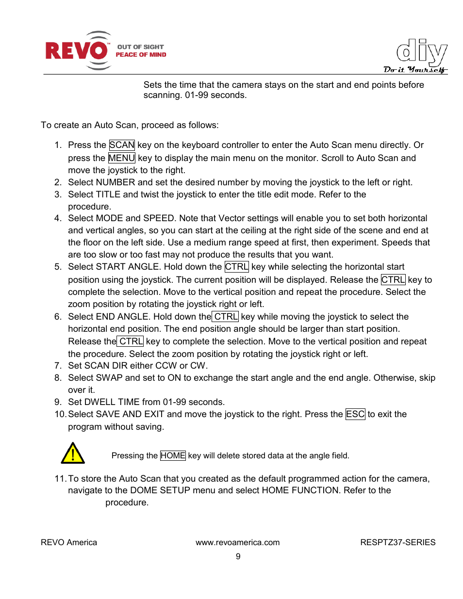 Revo RESPTZ37-1/HSC/HSW Advanced Features User Manual | Page 11 / 30