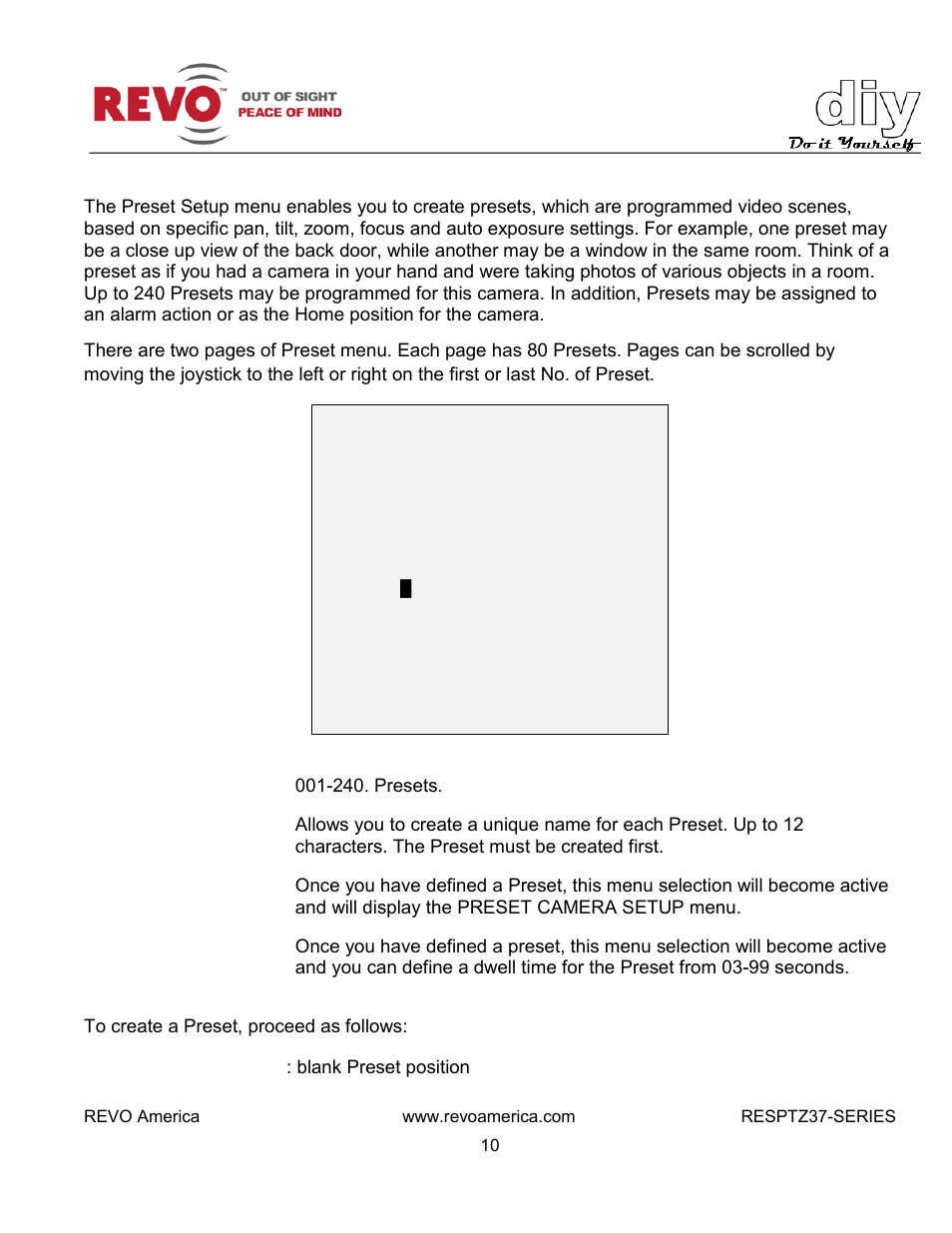 Preset | Revo RESPTZ37-1/HSC/HSW Advanced Features User Manual | Page 12 / 30