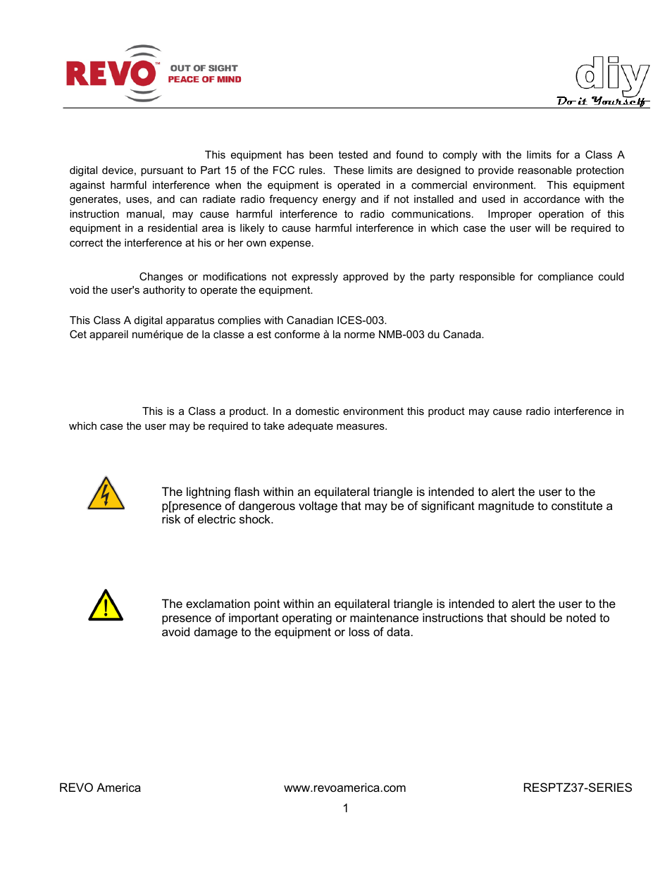 Fcc compliance, Ce compliance | Revo RESPTZ37-1/HSC/HSW Advanced Features User Manual | Page 3 / 30