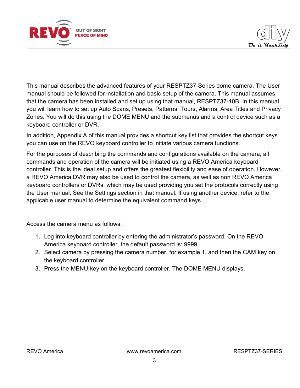 Advanced features | Revo RESPTZ37-1/HSC/HSW Advanced Features User Manual | Page 5 / 30