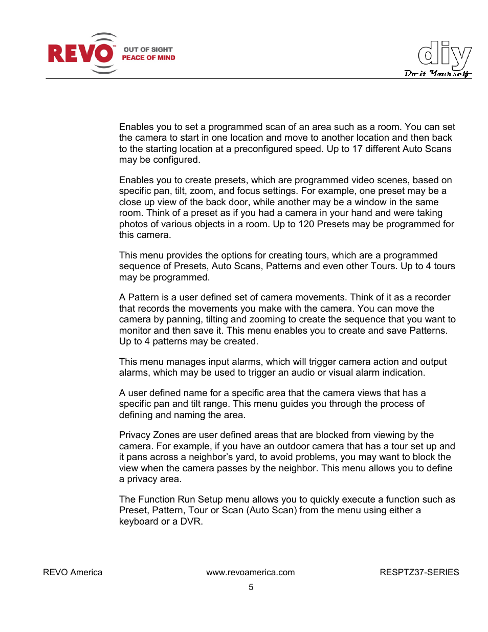 The advanced features on the dome menu | Revo RESPTZ37-1/HSC/HSW Advanced Features User Manual | Page 7 / 30