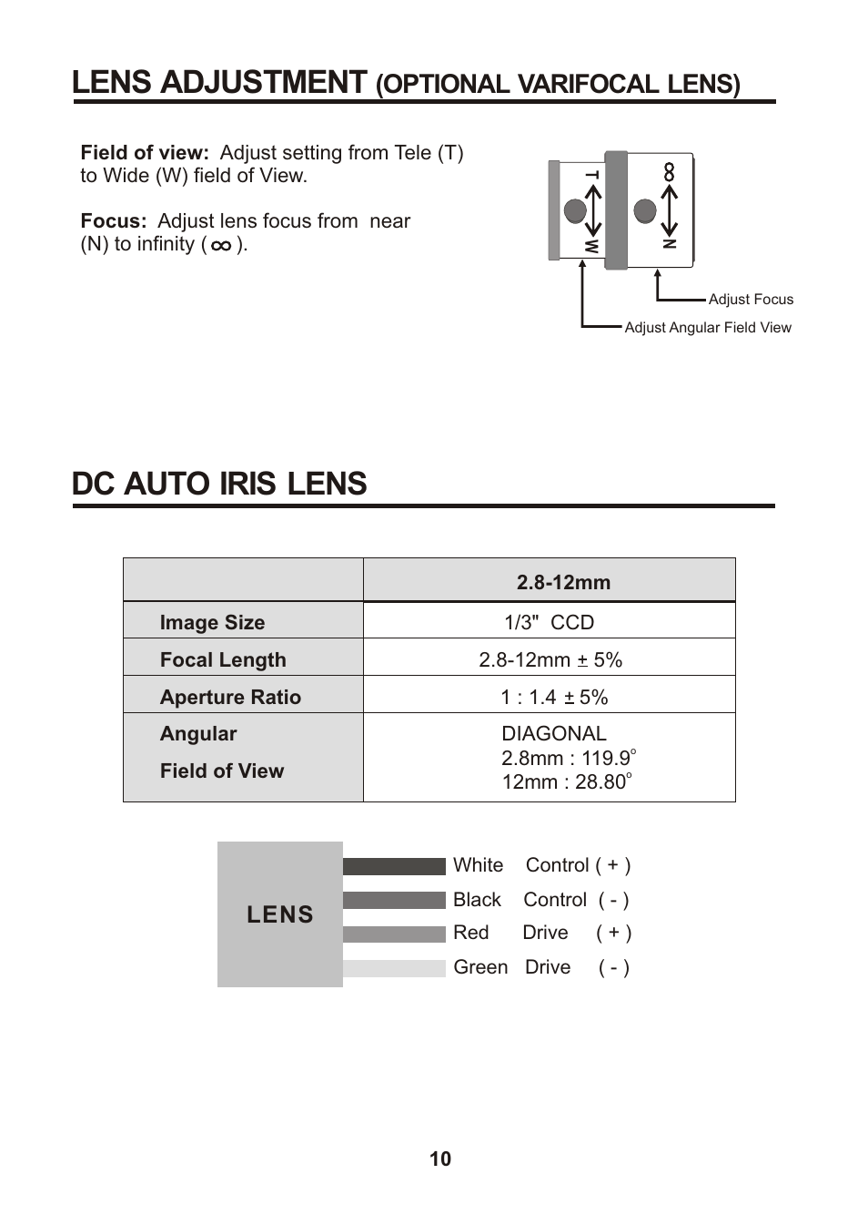 쪽 15, Lens adjustment, Dc auto iris lens | Optional varifocal lens), Lens | Revo REVDN600-1 User Manual | Page 14 / 16