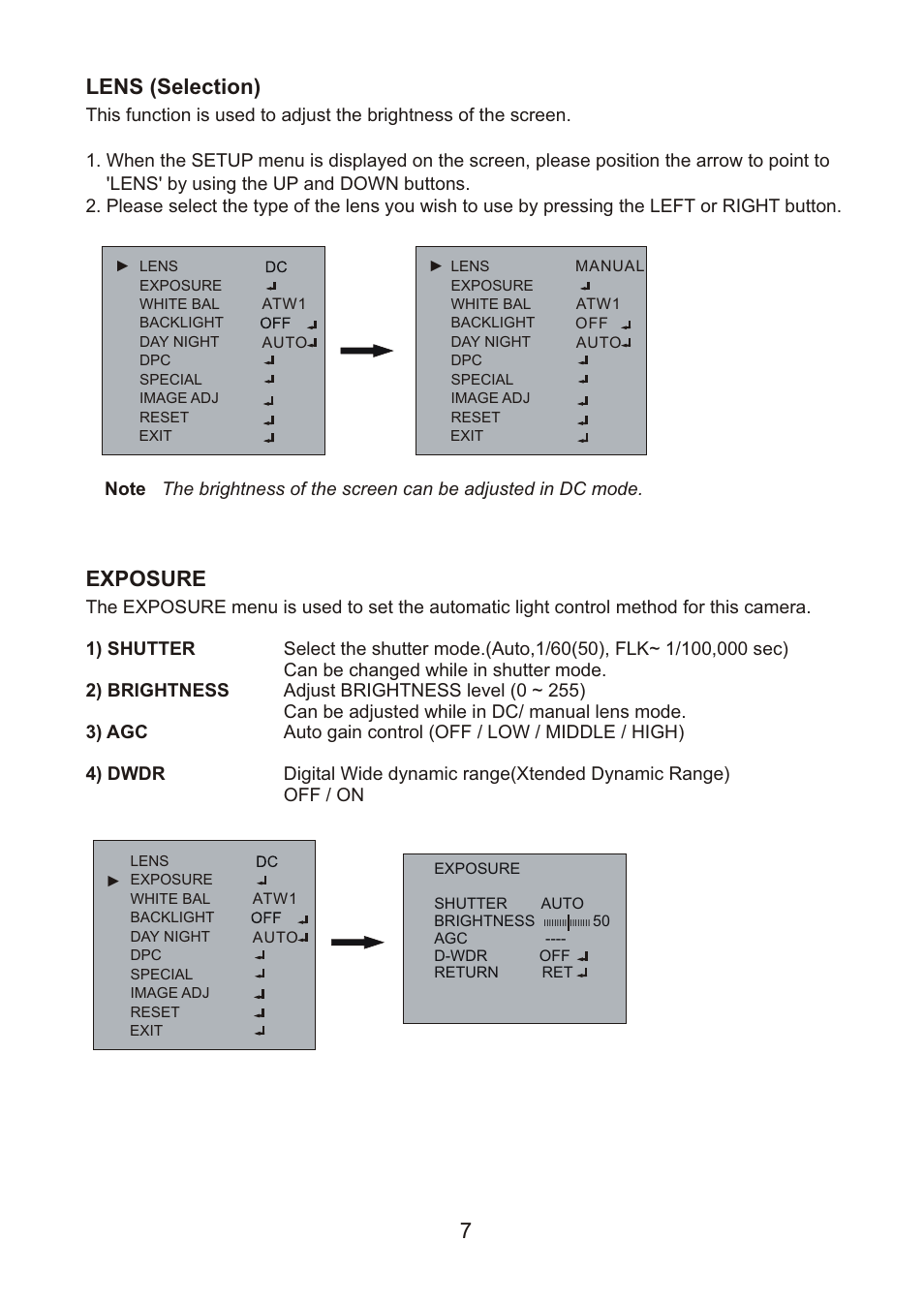 쪽 12, Lens (selection), Exposure | Revo REVDN600-2 User Manual | Page 11 / 20