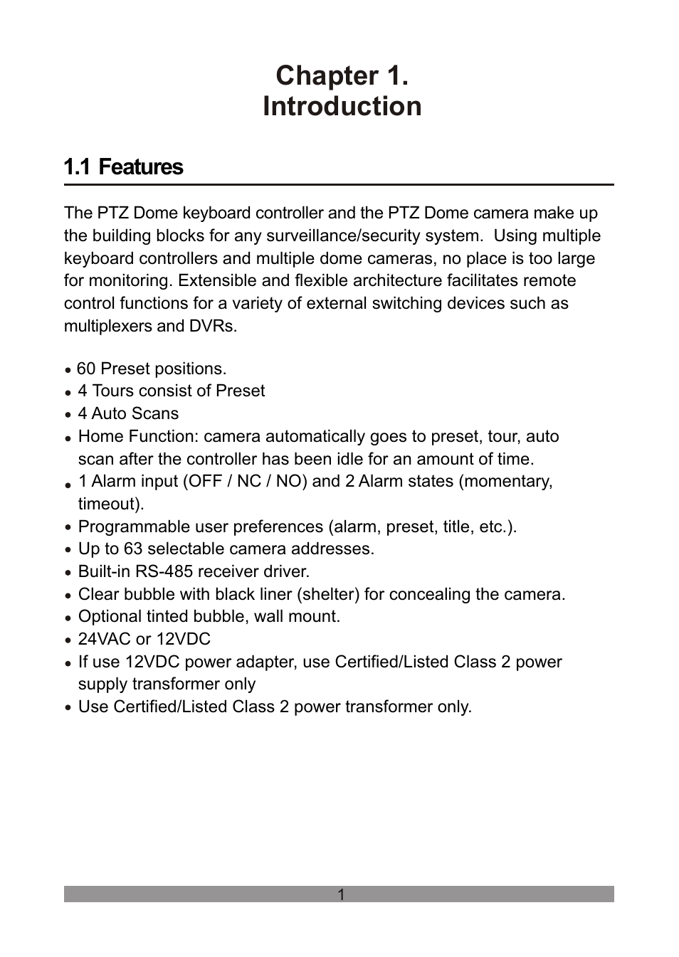 Chapter 1. introduction, 1 features | Revo REVDPTZ10-1 User Manual | Page 6 / 36