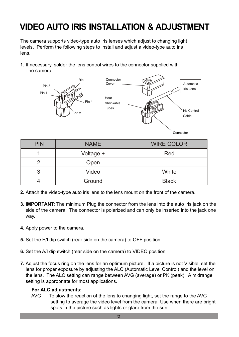 쪽 12, Video auto iris installation & adjustment | Revo REXN540-1 User Manual | Page 11 / 16