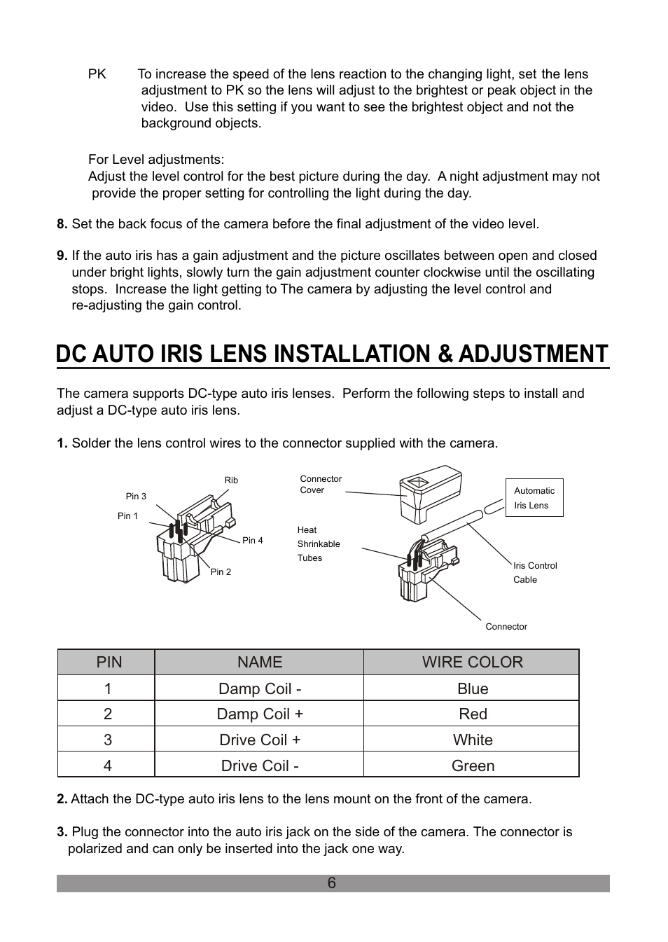 쪽 13, Dc auto iris lens installation & adjustment | Revo REXN540-1 User Manual | Page 12 / 16