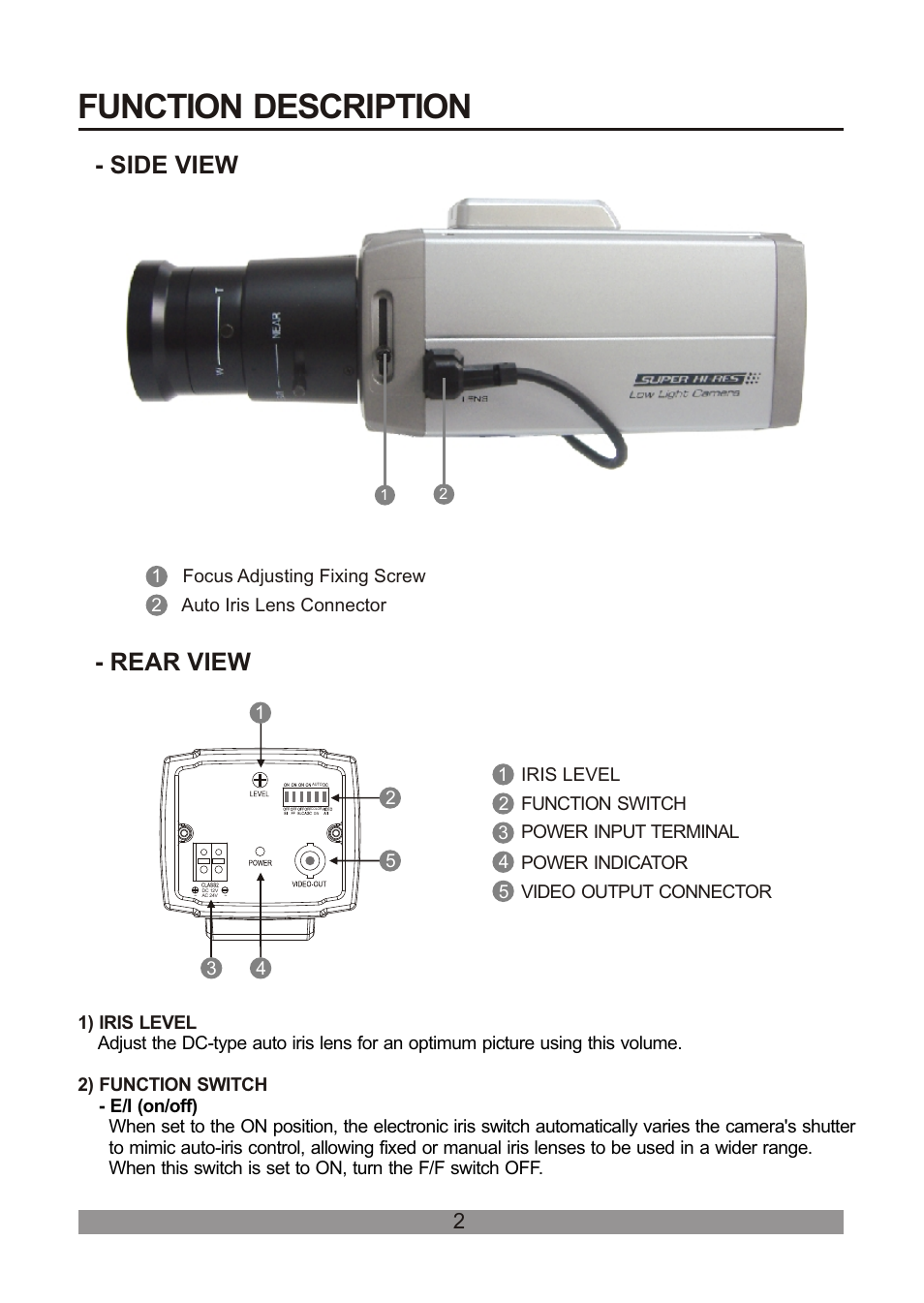 Function description, Side view, Rear view | Revo REXN540-1 User Manual | Page 8 / 16