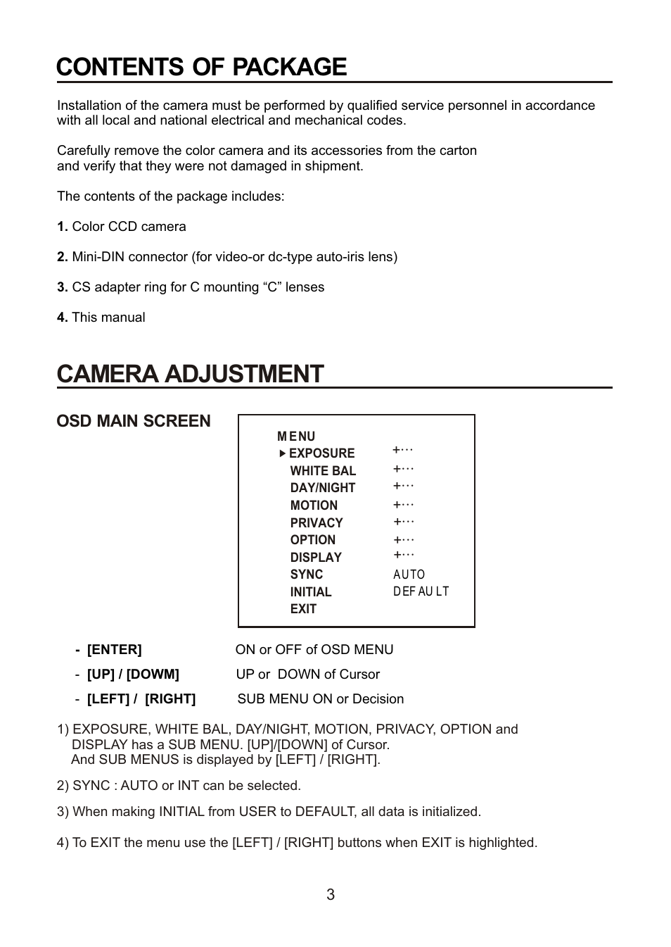 Camera adjustment, Contents of package | Revo REXN600-1 User Manual | Page 8 / 16