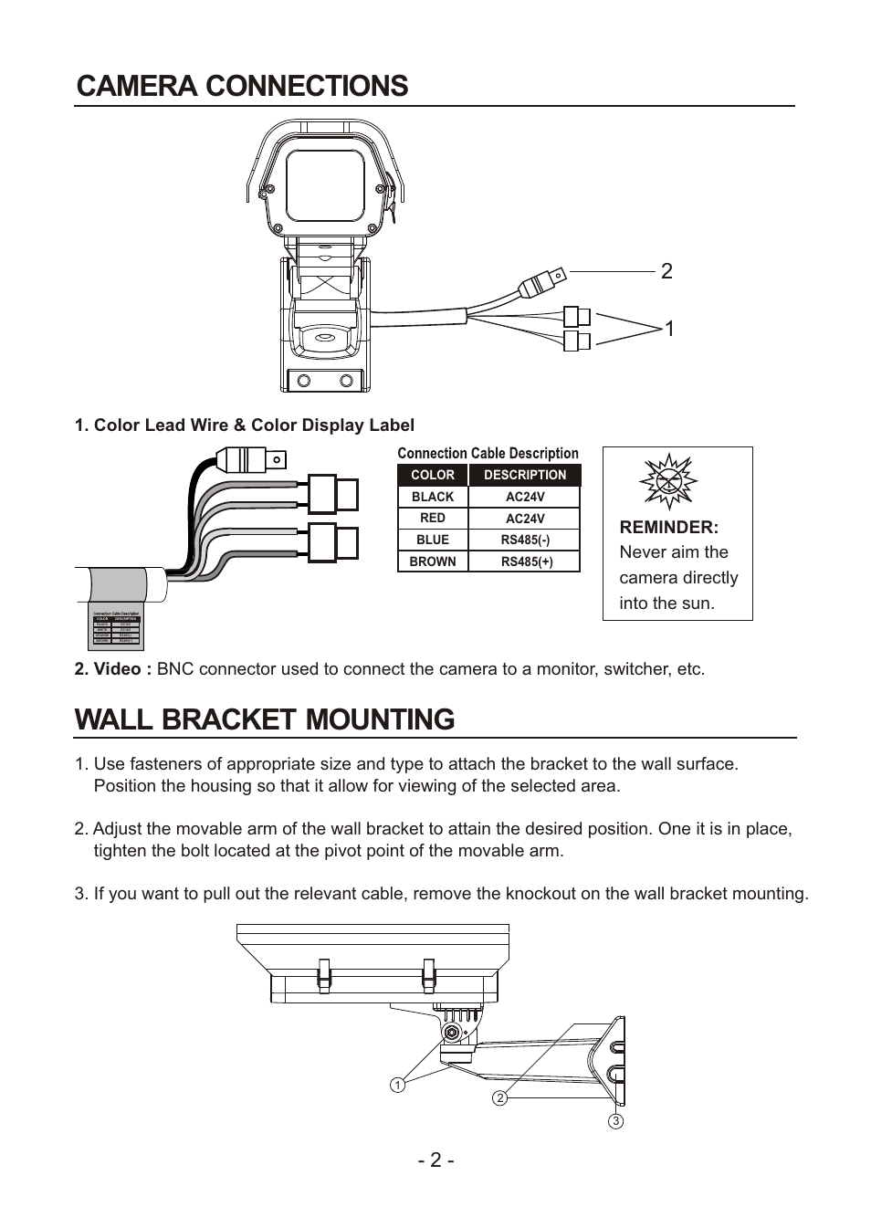 Camera connections, Wall bracket mounting | Revo REXT650-1 User Manual | Page 8 / 20