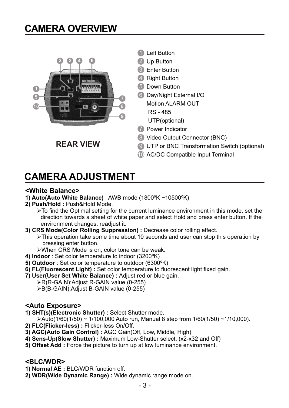 쪽 10, Camera overview, Camera adjustment | Revo REXT650-1 User Manual | Page 9 / 20