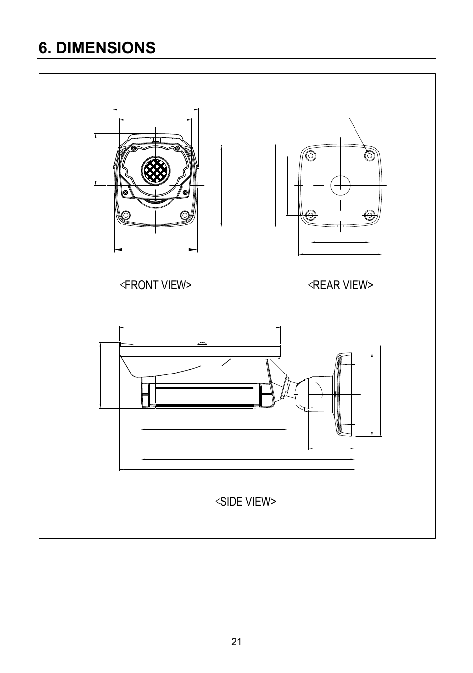 Dimensions, Front view> < rear view, Side view | Revo REXTZ22-1 User Manual | Page 21 / 24