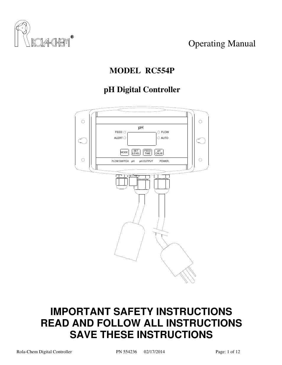 Rola-Chem RC554P pH Digital Controller User Manual | 12 pages