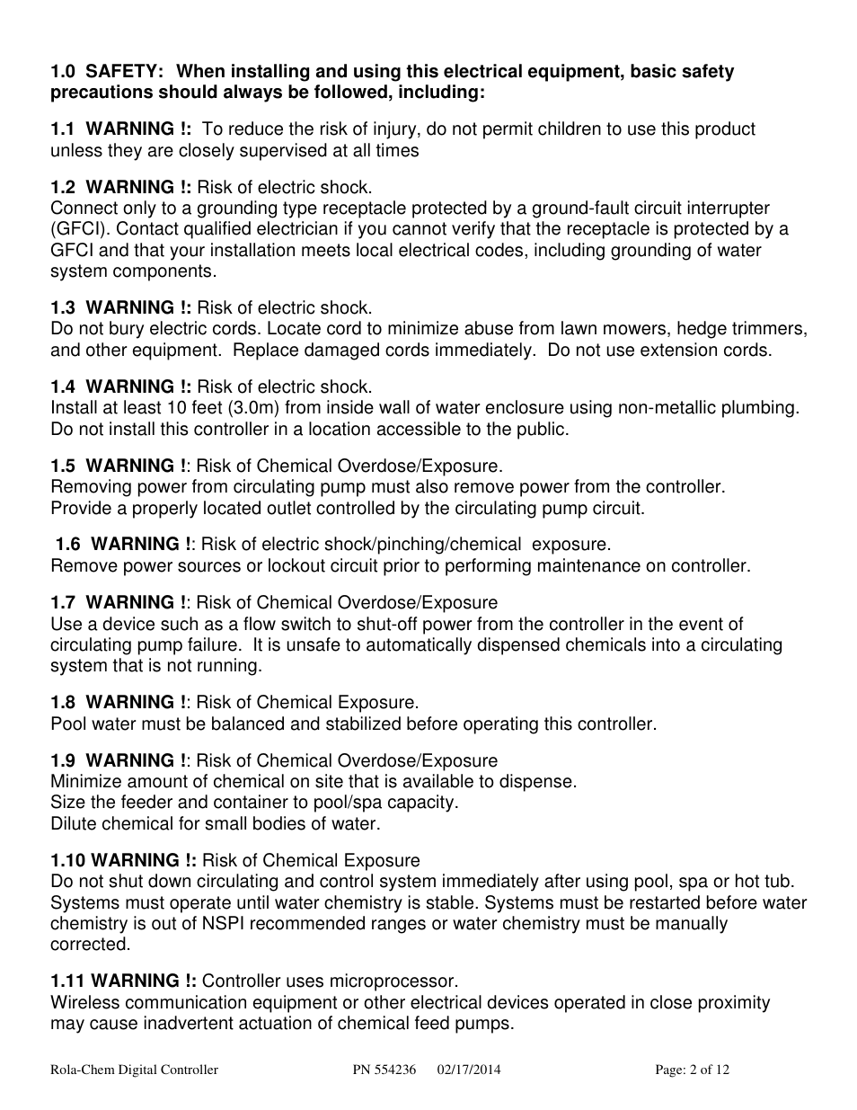 Rola-Chem RC554P pH Digital Controller User Manual | Page 2 / 12