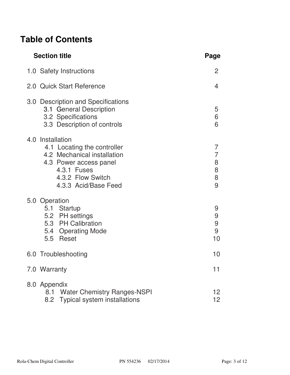 Rola-Chem RC554P pH Digital Controller User Manual | Page 3 / 12