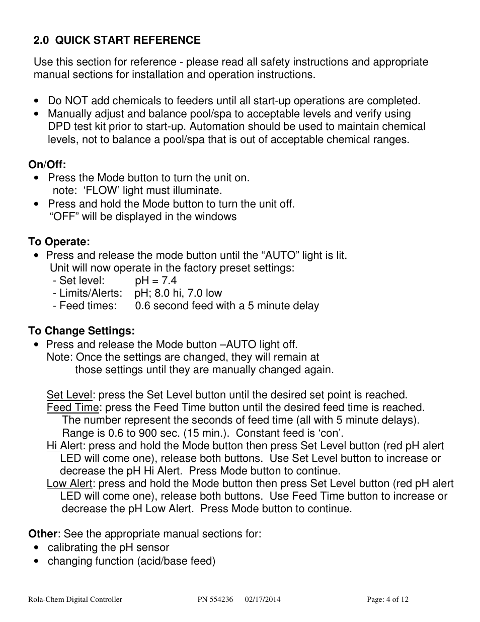 Rola-Chem RC554P pH Digital Controller User Manual | Page 4 / 12
