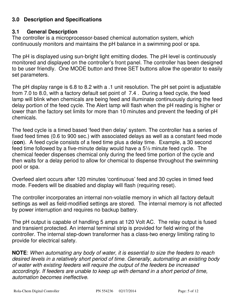 Rola-Chem RC554P pH Digital Controller User Manual | Page 5 / 12
