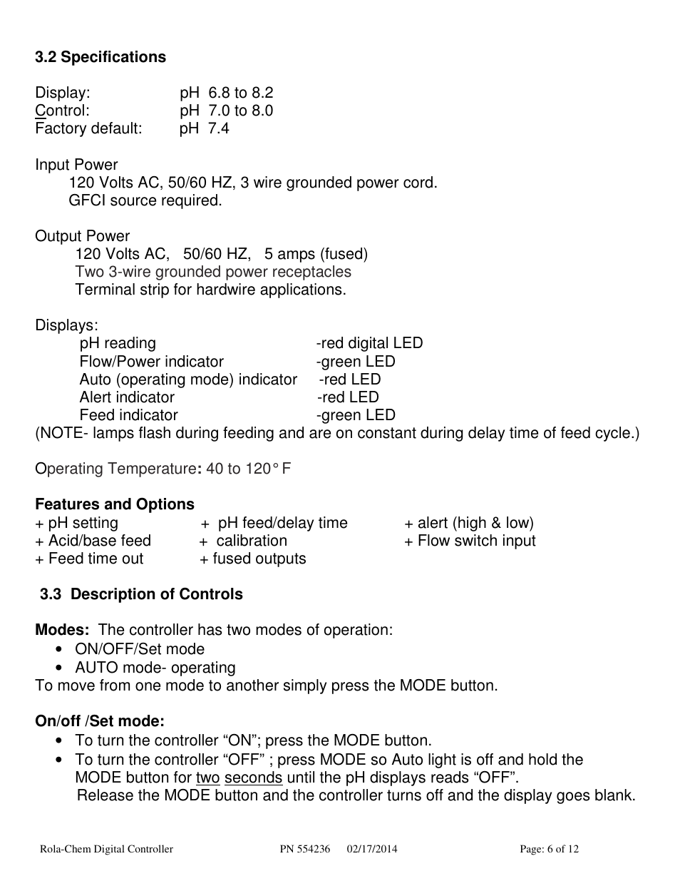 Rola-Chem RC554P pH Digital Controller User Manual | Page 6 / 12