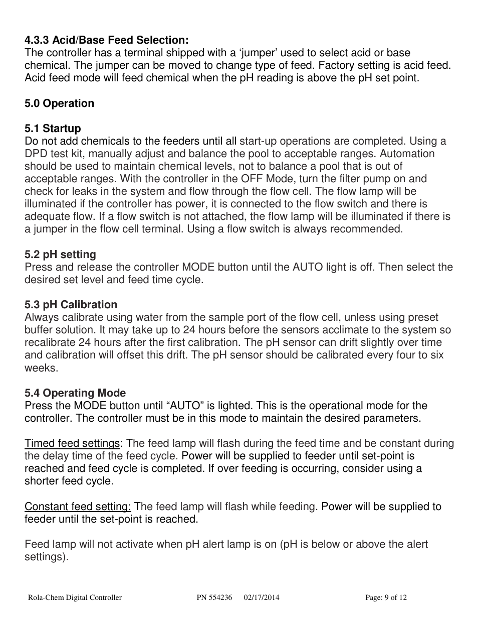 Rola-Chem RC554P pH Digital Controller User Manual | Page 9 / 12