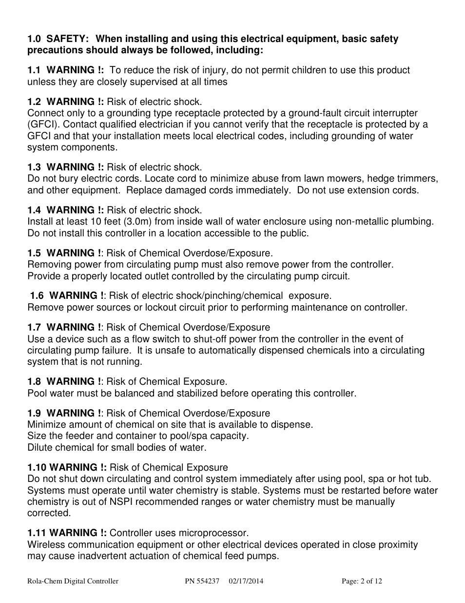 Rola-Chem RC554X ORP Digital Controller User Manual | Page 2 / 12