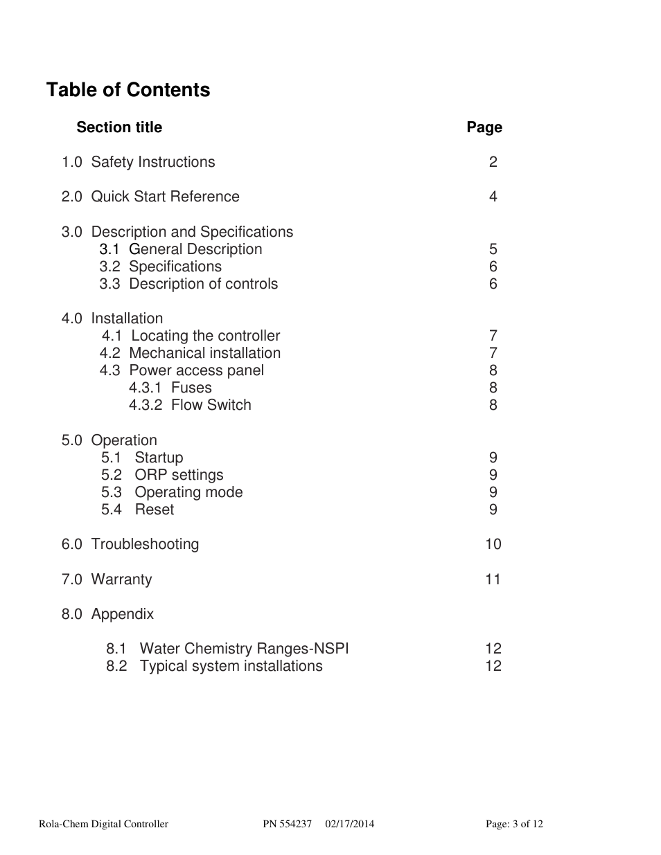 Rola-Chem RC554X ORP Digital Controller User Manual | Page 3 / 12