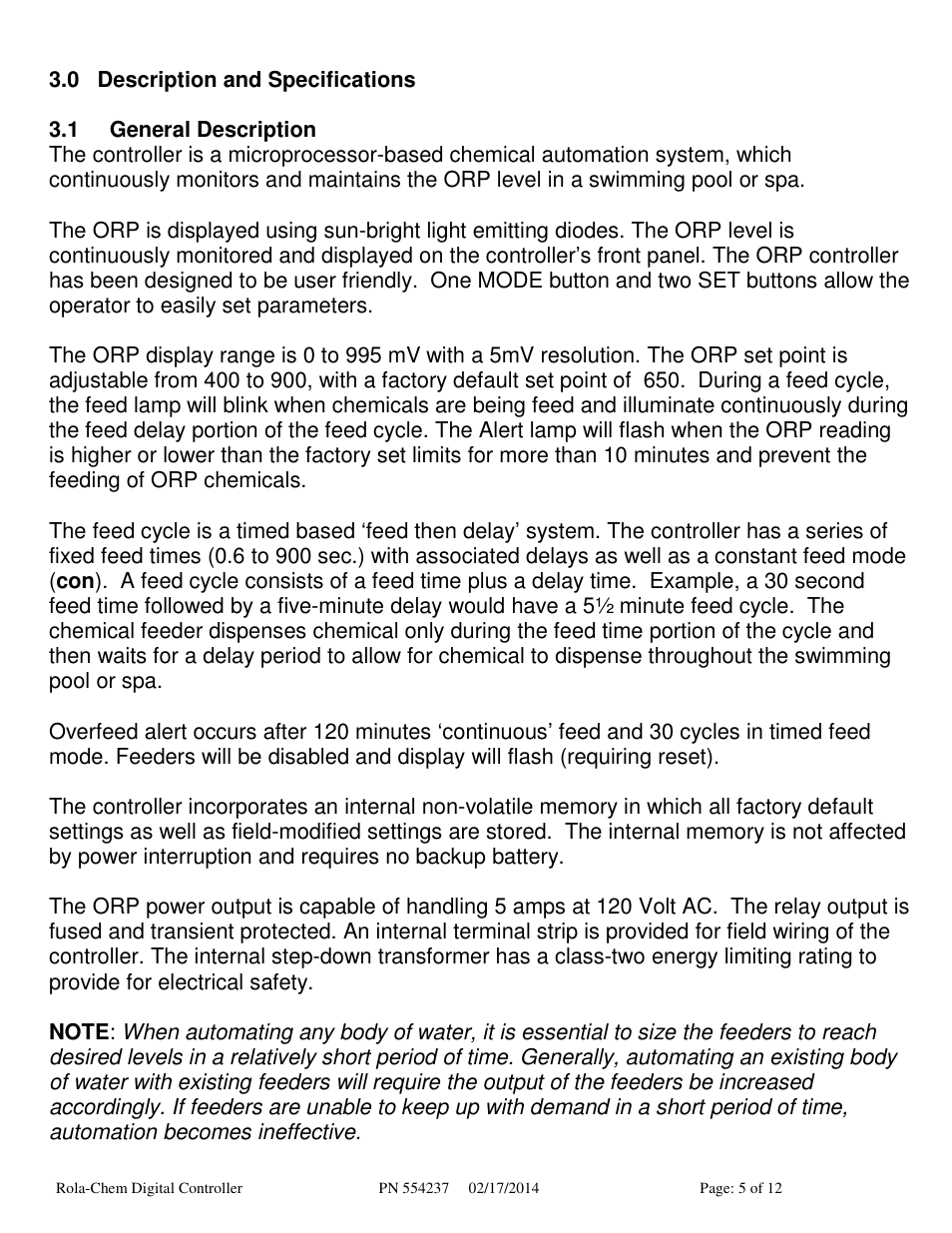 Rola-Chem RC554X ORP Digital Controller User Manual | Page 5 / 12