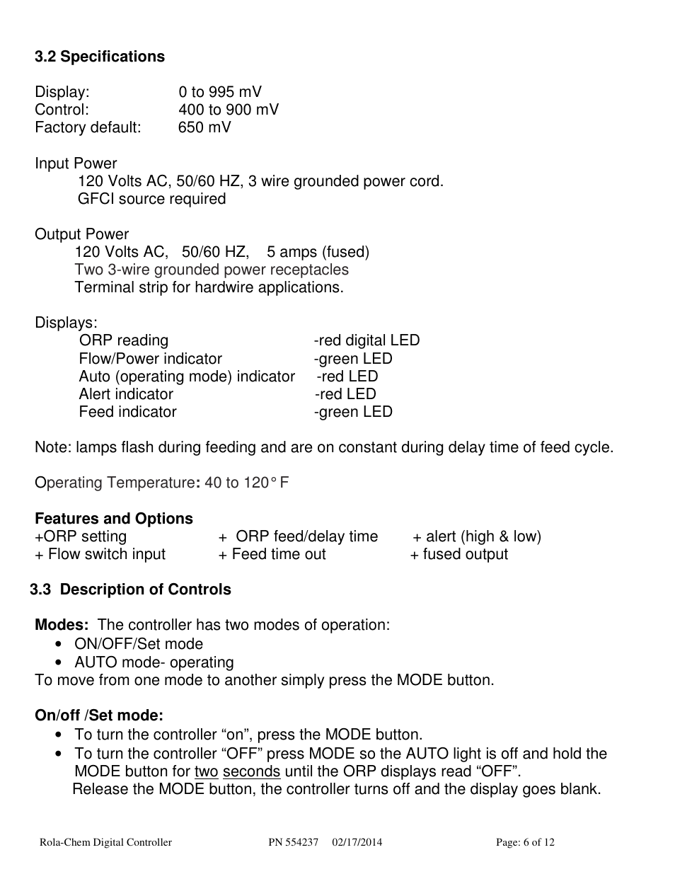 Rola-Chem RC554X ORP Digital Controller User Manual | Page 6 / 12