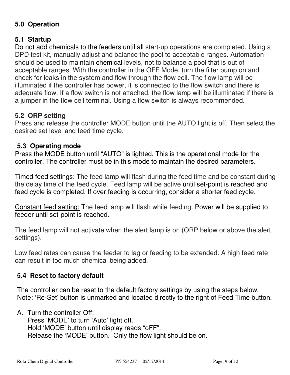Rola-Chem RC554X ORP Digital Controller User Manual | Page 9 / 12