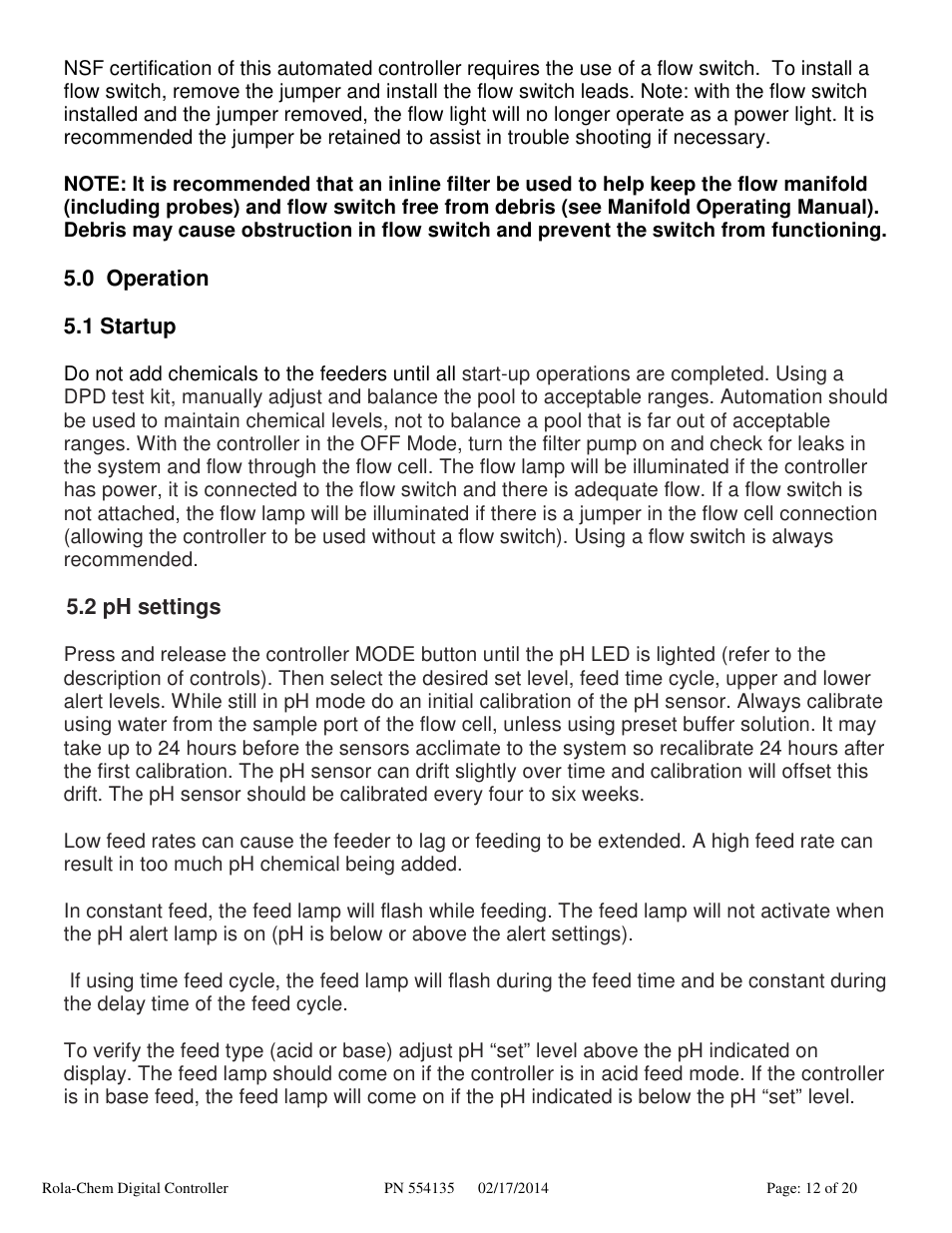 Rola-Chem RC554XP ORP/pH Digital Controller User Manual | Page 12 / 20