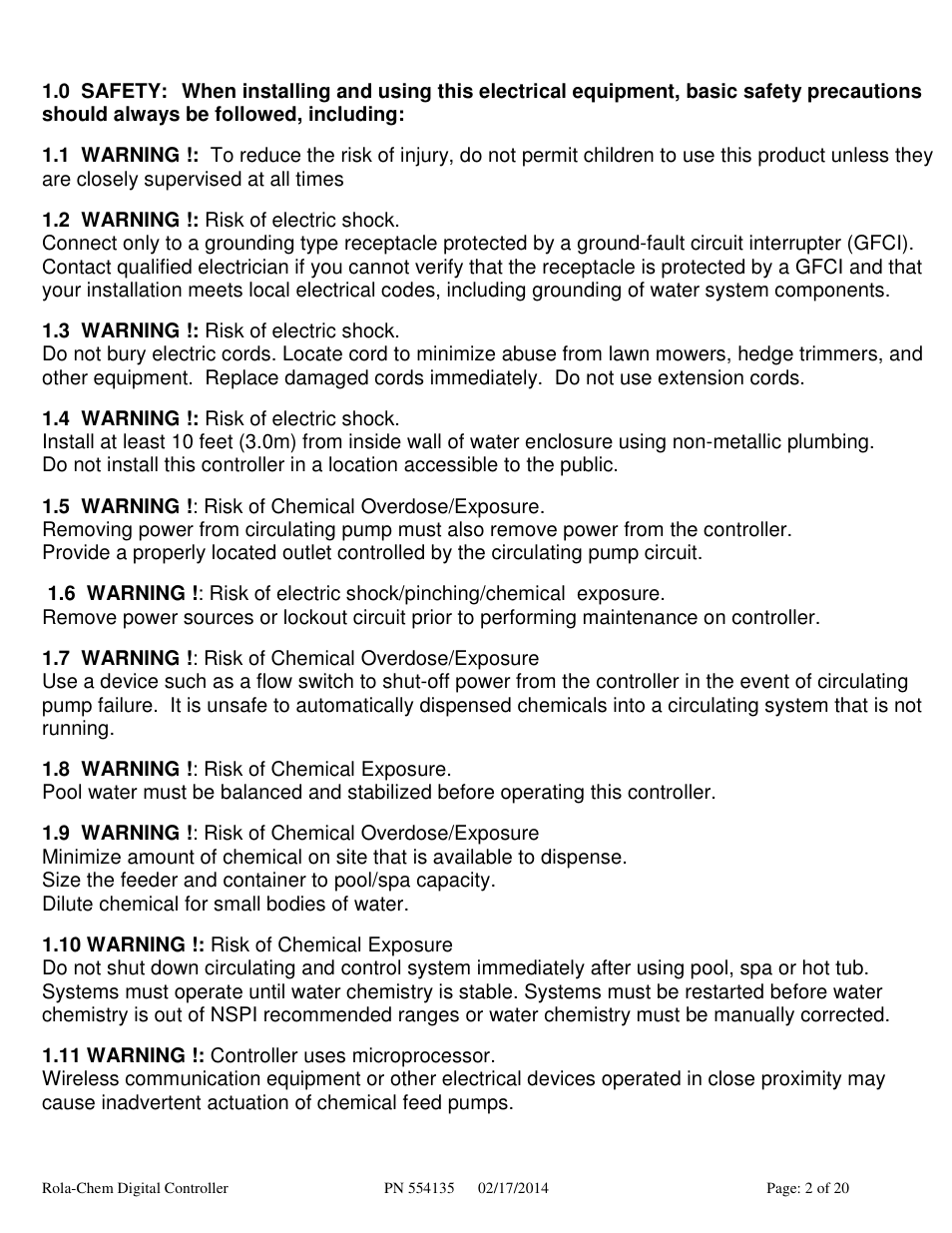 Rola-Chem RC554XP ORP/pH Digital Controller User Manual | Page 2 / 20