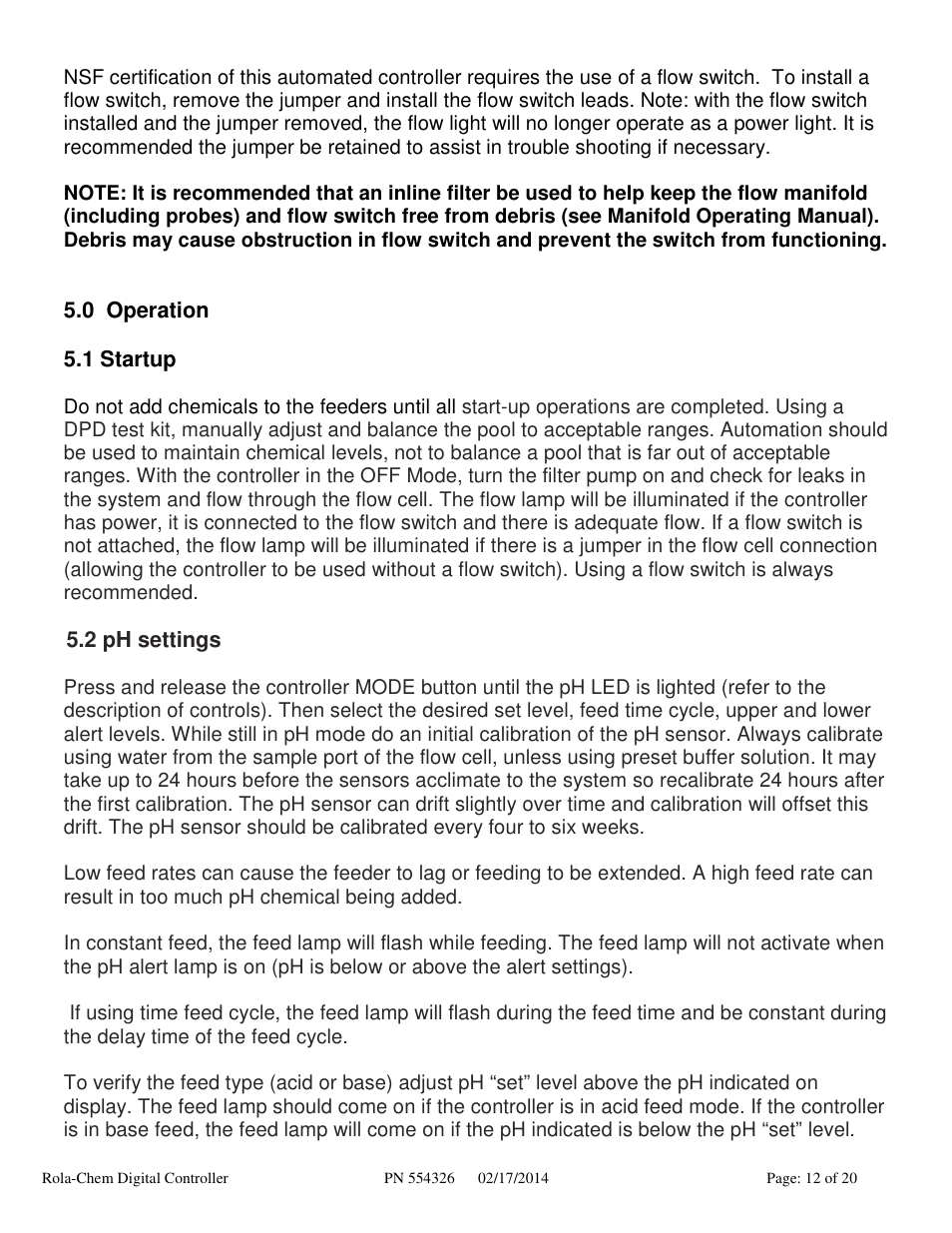 Rola-Chem RC554XXP Dual ORP/pH Digital Controller User Manual | Page 12 / 20