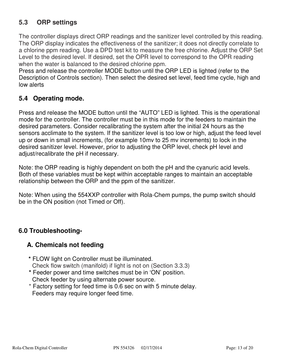 Rola-Chem RC554XXP Dual ORP/pH Digital Controller User Manual | Page 13 / 20