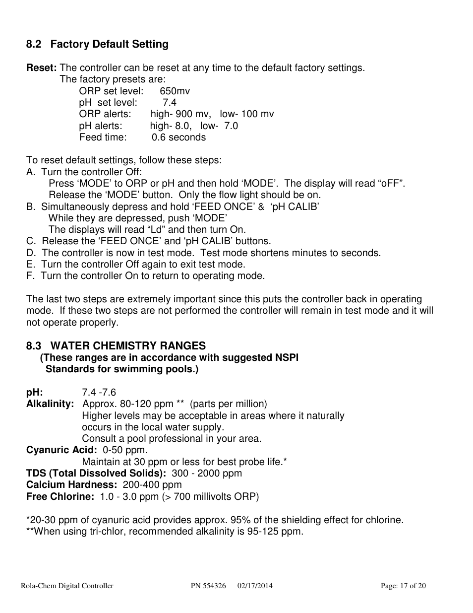 Rola-Chem RC554XXP Dual ORP/pH Digital Controller User Manual | Page 17 / 20