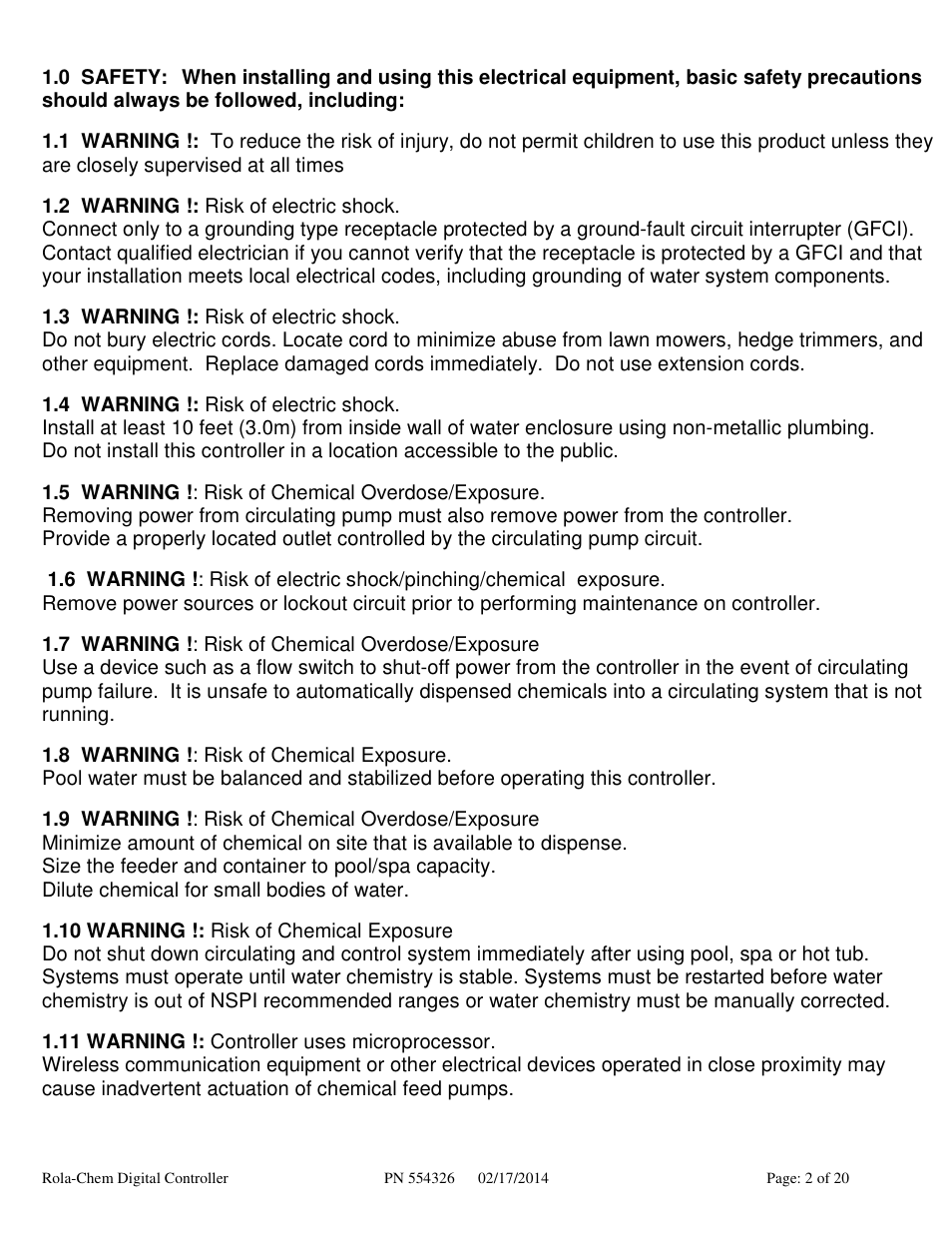Rola-Chem RC554XXP Dual ORP/pH Digital Controller User Manual | Page 2 / 20