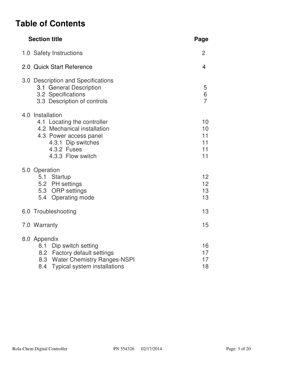 Rola-Chem RC554XXP Dual ORP/pH Digital Controller User Manual | Page 3 / 20