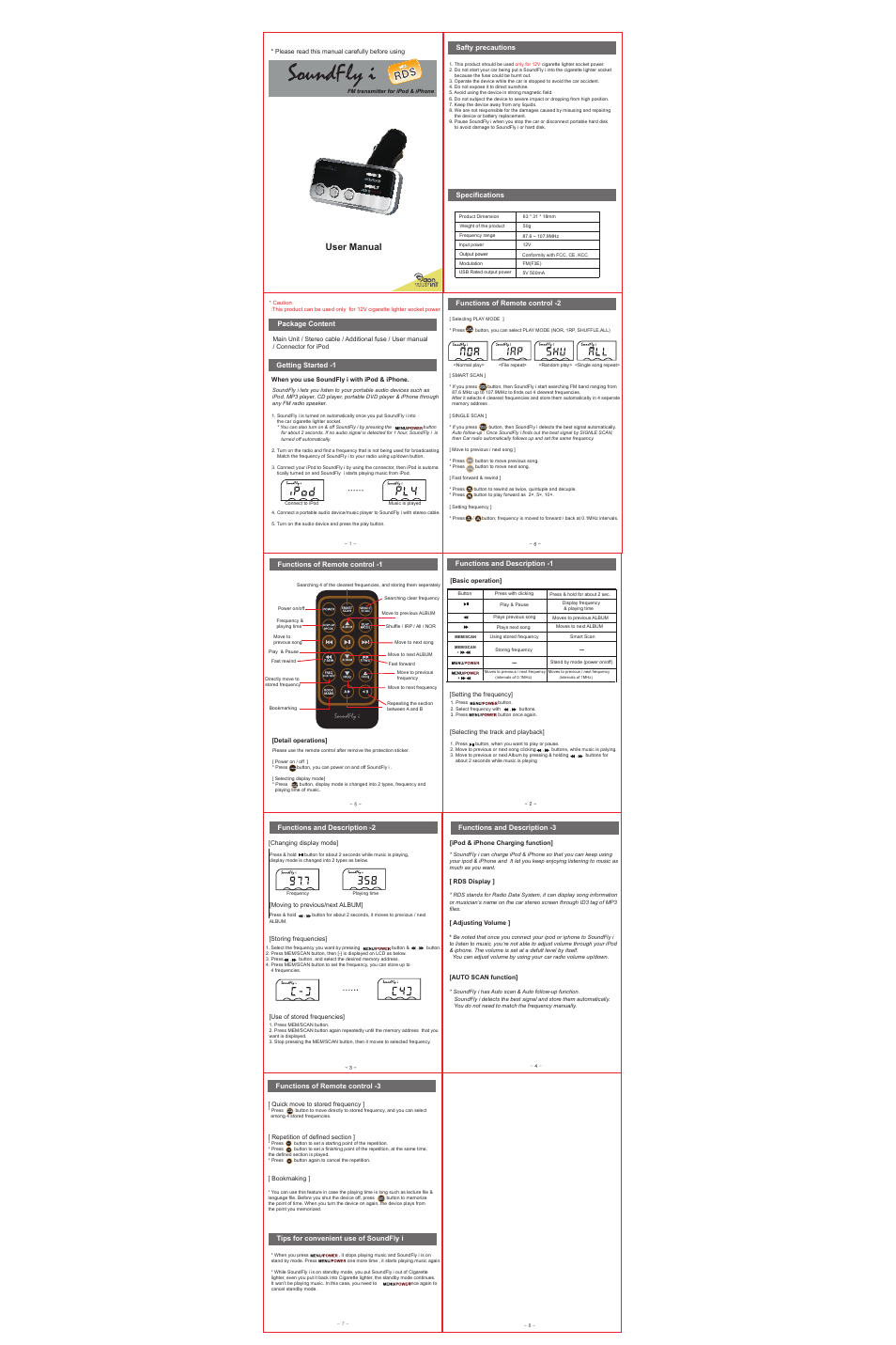 Satechi Soundfly-i Ultimate FM Transmitter with RDS & Remote Control User Manual | 1 page