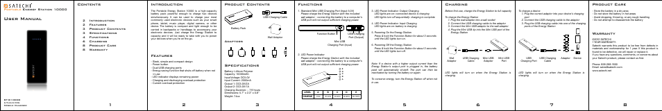 Satechi 10000 mAh Portable Energy Station Extended Battery Charger Pack User Manual | 1 page