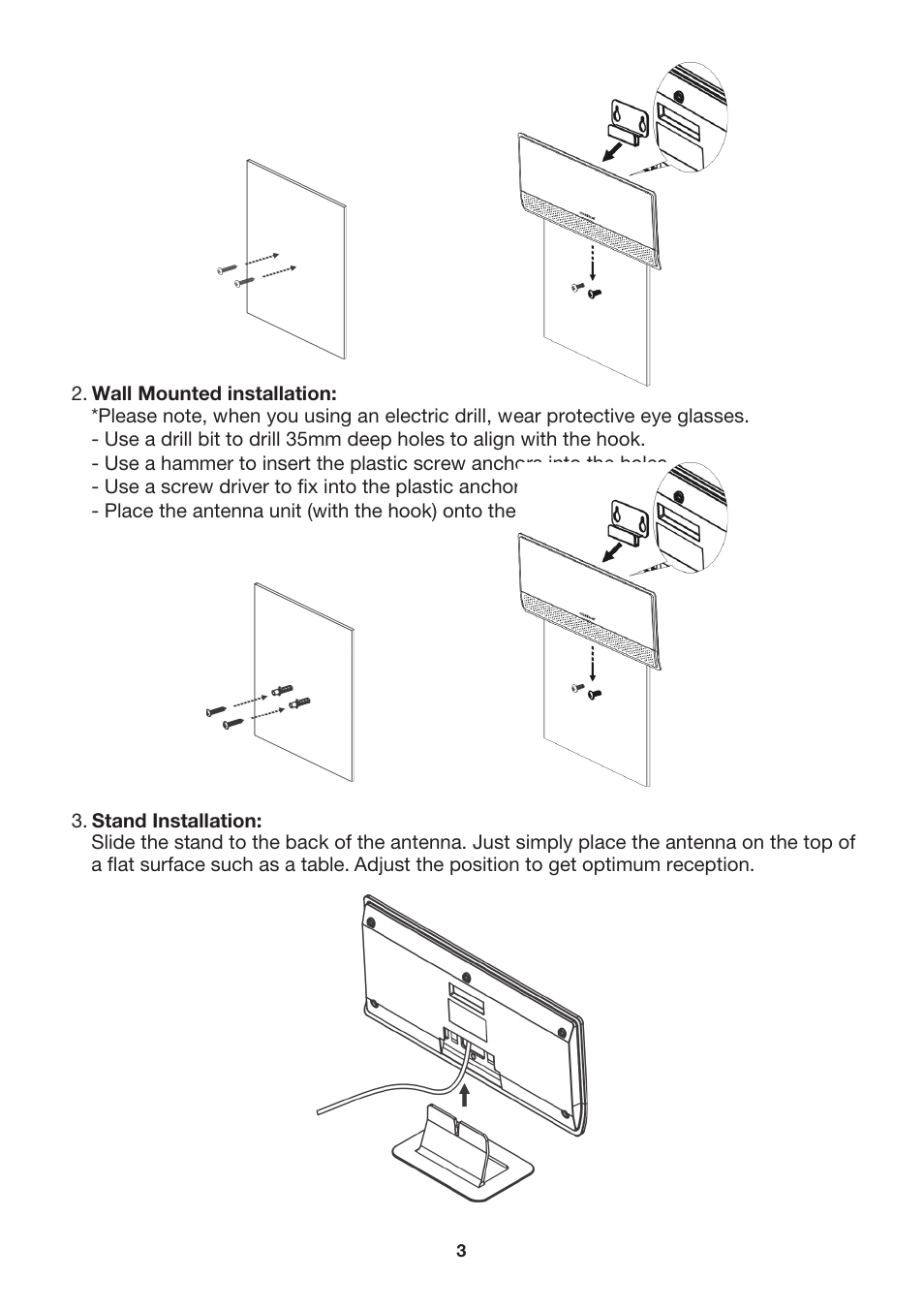 Manual-03 | Satechi ST-A1500 HD Digital Indoor Flat Amplified TV Antenna (Powered by USB) w/ wall mount User Manual | Page 3 / 4