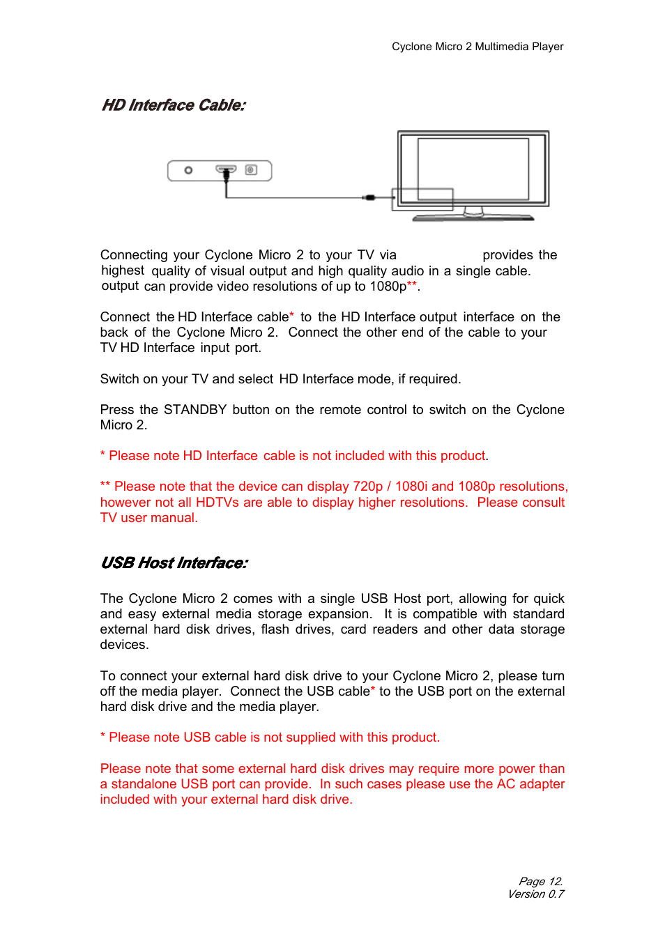 Usbhostinterface | Satechi Cyclone Micro 2+ 1080p Portable Media (MKV, AVI, MOV) Player Adapter with SD/SDHC Memory, USB Slot and Remote Control User Manual | Page 12 / 38
