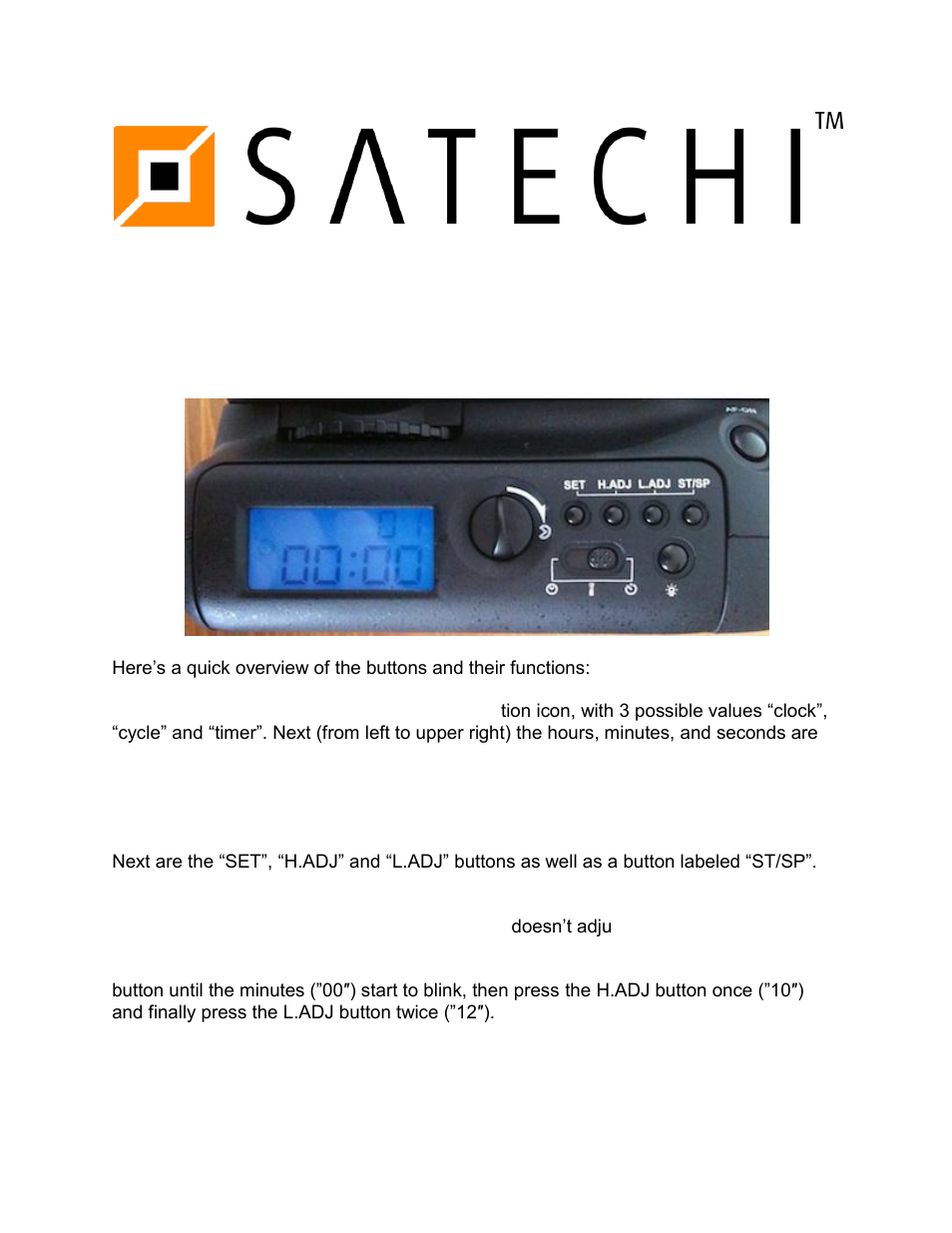 Satechi LCD Timer Vertical Battery Grip User Manual | 3 pages