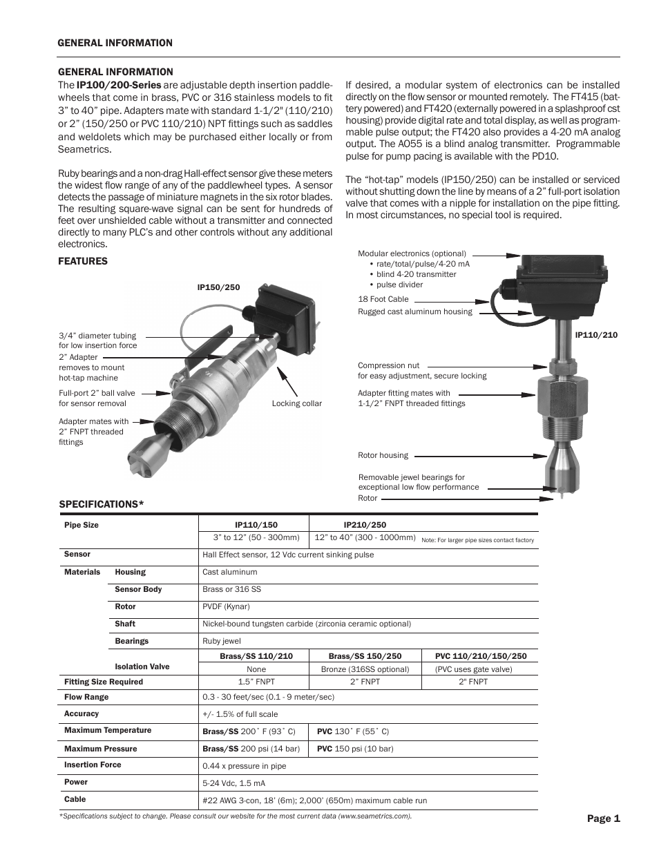 Seametrics IP100-200-SERIES User Manual | Page 3 / 12