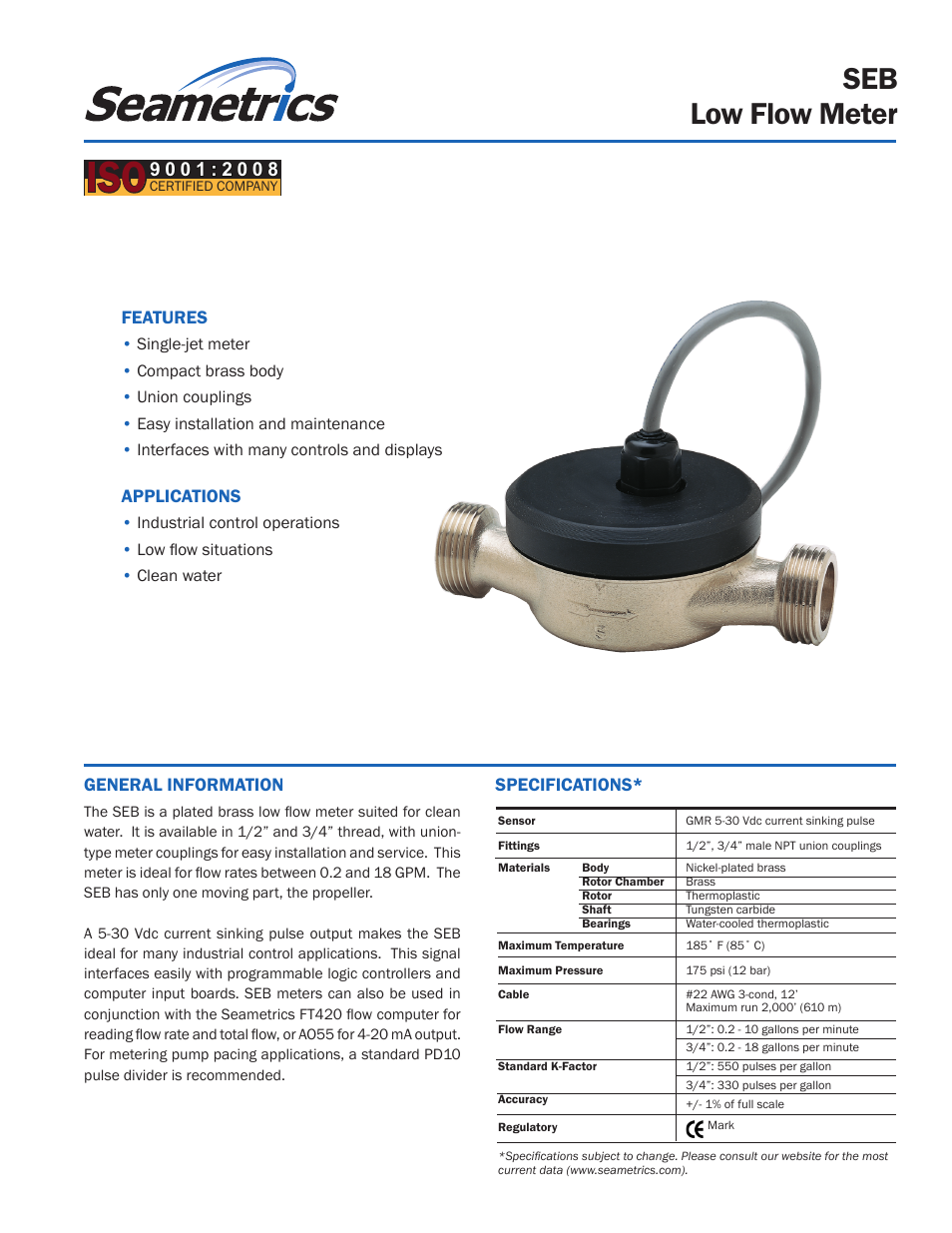 Seametrics SEB User Manual | 2 pages