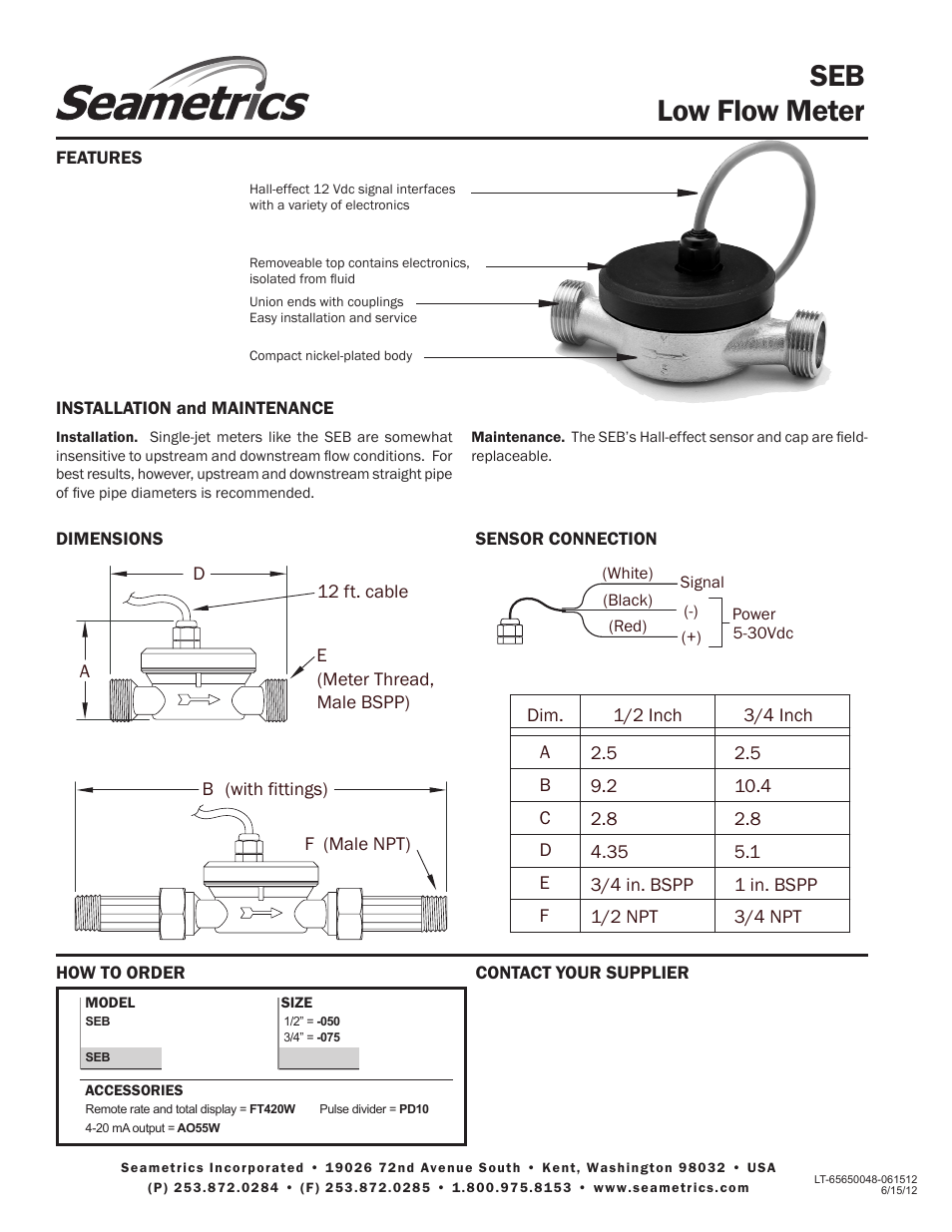 Seb low flow meter | Seametrics SEB User Manual | Page 2 / 2