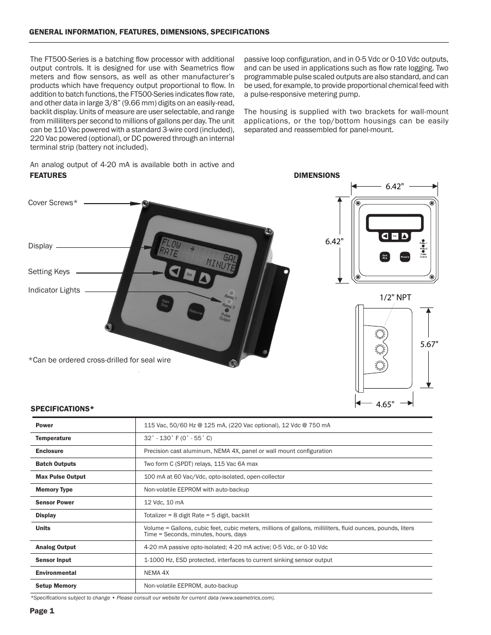 Seametrics FT500-Series User Manual | Page 2 / 8