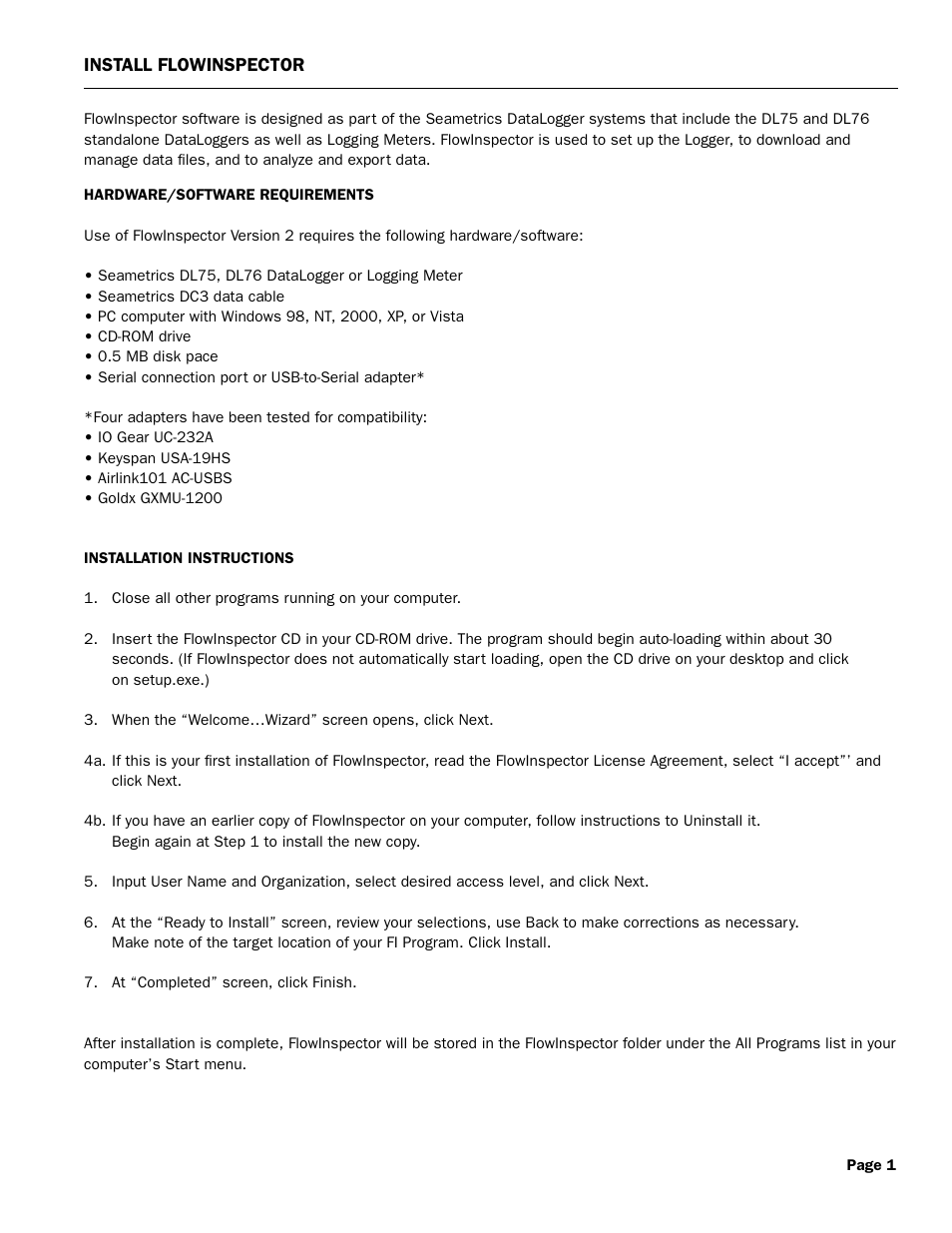 Seametrics FlowInspector User Manual | Page 5 / 16