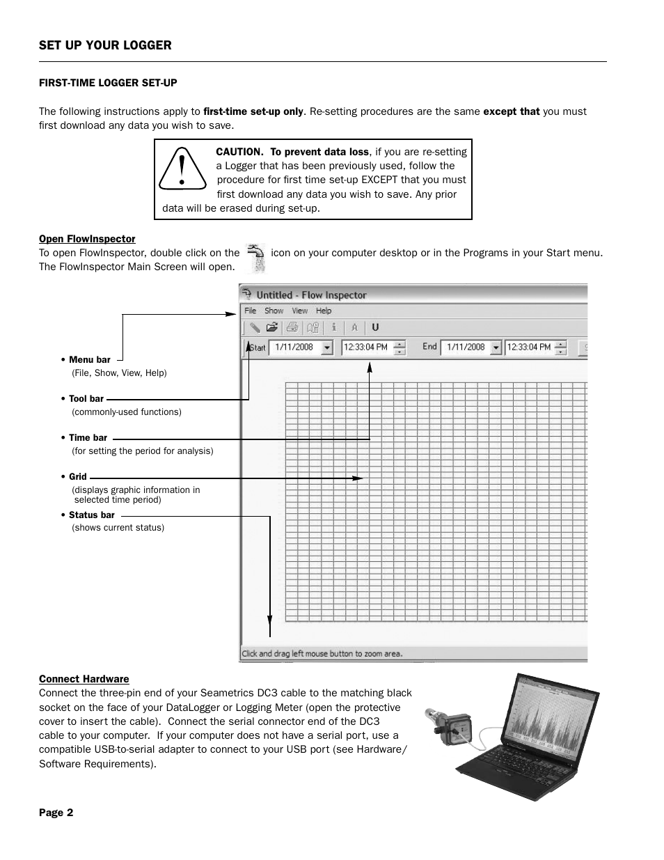 Set up your logger | Seametrics FlowInspector User Manual | Page 6 / 16