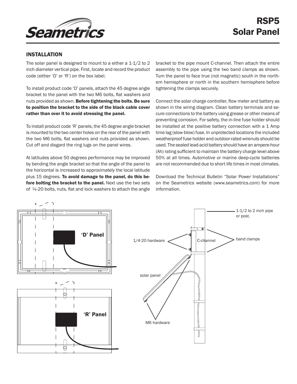 Rsp5 solar panel | Seametrics RSP5 User Manual | Page 3 / 4